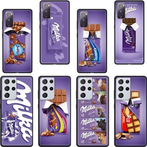 Chocolate Milka Box Silicone Black Case for Samsung Galaxy S21 Ultra S20 FE S10 Plus S9 S8 S10e S7 5G Luxury Phone Cover Coque