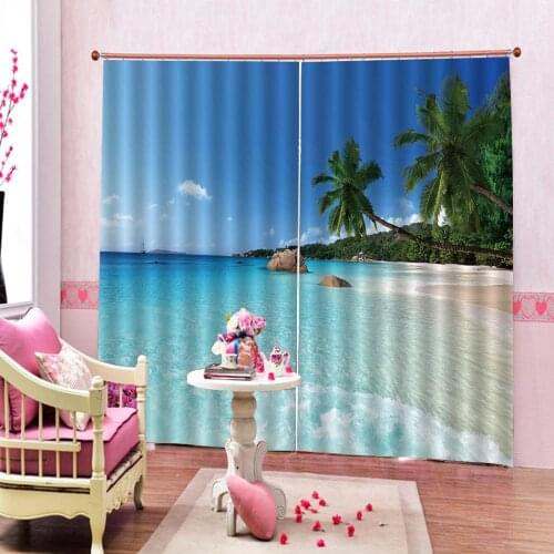Seaside Natural Scenery Curtain Digital Print For Living room Bedroom Blackout Window Drapes Decor Sets(Left and Right Side)