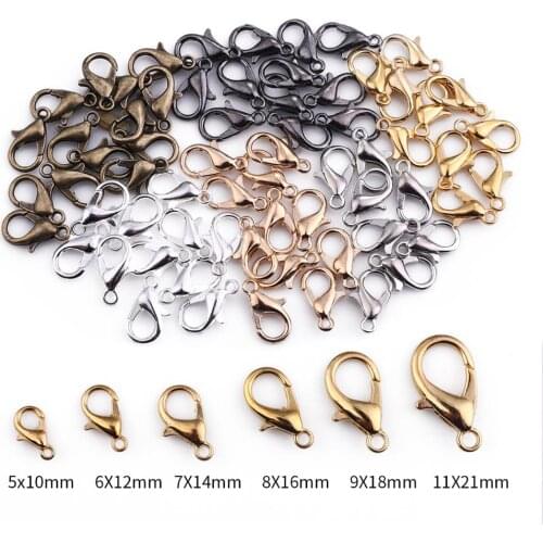 10/12/14/16/18/21mm Alloy Lobster Clasp Hooks For Necklace & Bracelet Chain End Connectors for DIY Jewelry Making Findings