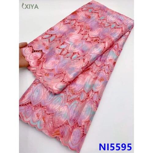 Latest Satin Lace Print Flower with Stones Baby Pink Soft African Lace Fabric Nigerian Guipure Lace Fabric for Sewing NI5595