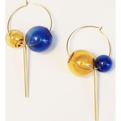 Original Candy Color Handmade Bubble Earrings For Women Korean Unique Glass Ball Hoop Earrings Girls Brief Bar Earrings 2019