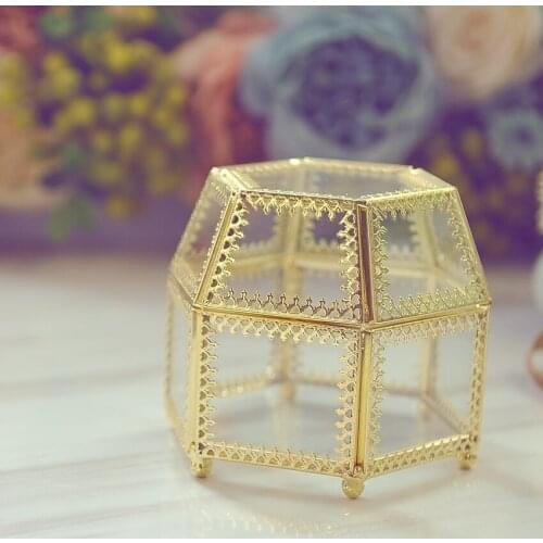 Golden Vintage Glass Jewelry Box Jewelry Box Receiving Wedding Gift Box Cake Decorating