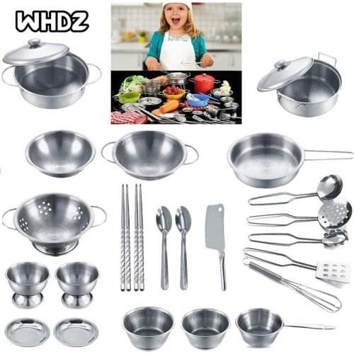 13/25pcs Girls Kids Mini Pretend Play Tools Stainless Steel Children Kitchen Cookware Pots Pans Food Play Educational Toys