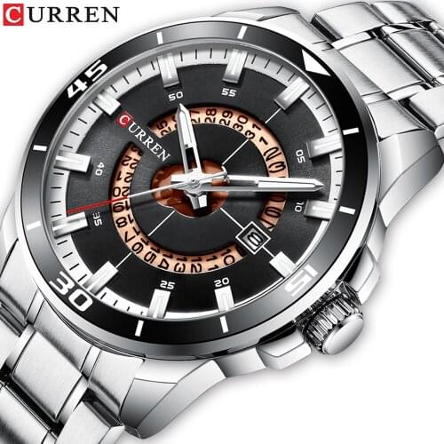 2019 Curren Quartz Watches Simple Style Men Fashion Casual Silver Stainless Steel Watches Black Dial relogio masculino drop ship