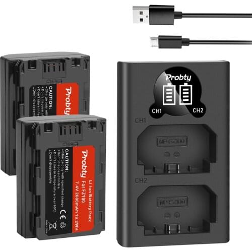2600mAh NP-FZ100 NP FZ100 NPFZ100 Battery + LED Dual USB Charger for Sony Alpha A7III A7R III A9 Alpha 9 A7R3 A6600 Cameras
