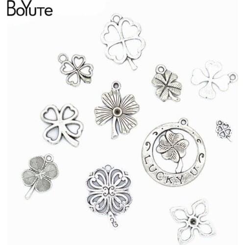 BoYuTe Factory Direct Wholesale Mix 11 Styles Tibetan Silver Four-leaf Clover Pendant Charms Diy Alloy Jewelry Accessories