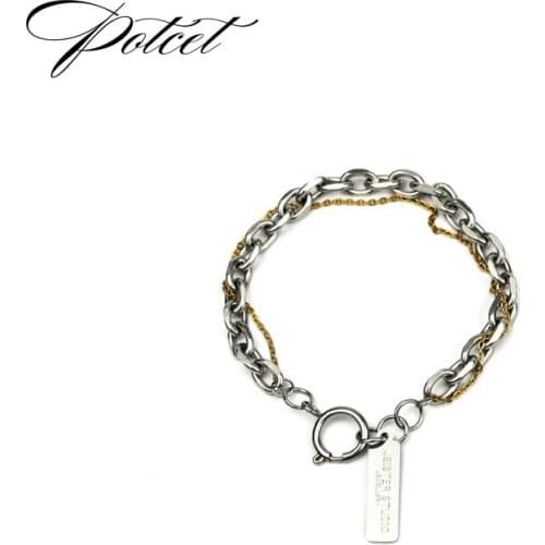 POTCET Unisex Stainless Steel Letter Titanium Steel Bracelet Geometric Hip Hop Personality Party Jewelry