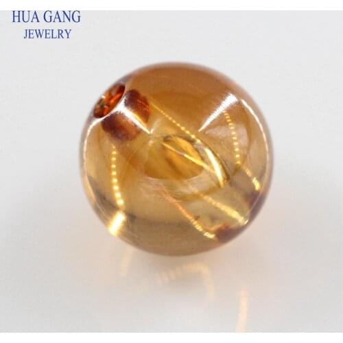 Champagne Stone Round Hole CZ Beads Cabochon Cut Synthetic Gems Cubic Zirconia Bead For Jewelry Making Size 6mm~12mm Wholesale