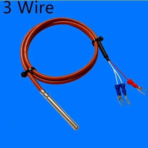PT100 Temperature Sensor RTD 5*50mm Probe 3 Wire 1-5m Silicone Gel Coated Wire Platinum Resistance Waterproof Oil Proof Housing