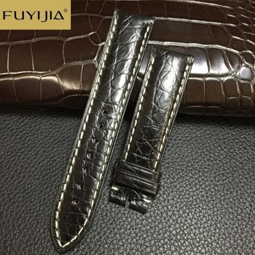FUYIJIA Men Watch Band 20MM 22MM Custom Brand Watch Alternative Strap Round Pattern Alligator Watchbands Crocodile Leather Belt