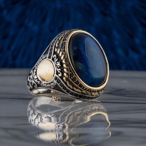 Guaranteed High-quality 925 Sterling Silver labpradorit STONE ring Jewelry Made in Turkey in a luxurious way for men with gift