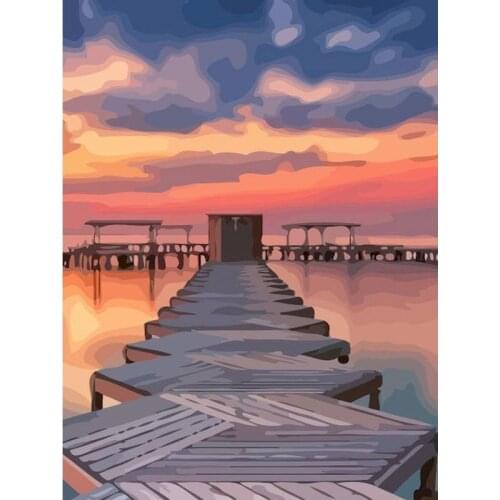 Gatyztory Lakeside Bridge Frame Diy Painting By Numbers Landscape Canvas Colouring Handpainted Gift Wall Decor Kits