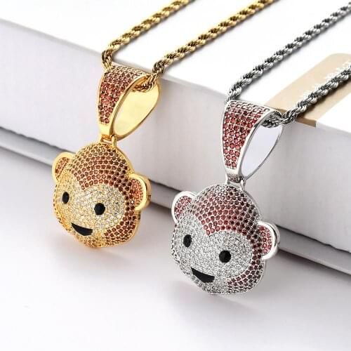 Hip Hop AAA CZ Zircon Paved Bling Iced Out Animal Monkey Pendants Necklace for Men Rapper Jewelry Dropshipping