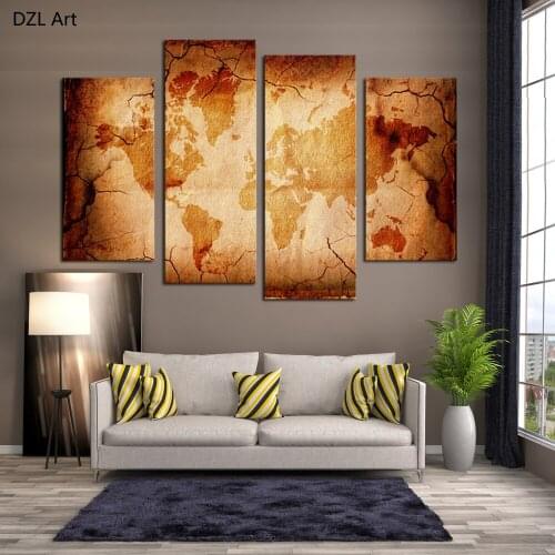 4 Piece Old Map Modern Home Wall Decor Canvas Picture Art HD Print Painting On Canvas for Living Room