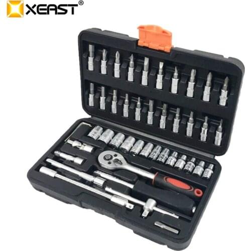 XEAST 46PC Socket Set Car Repair Tool Ratchet Set Torque Wrench Combination Bit a set of keys Chrome Vanadium