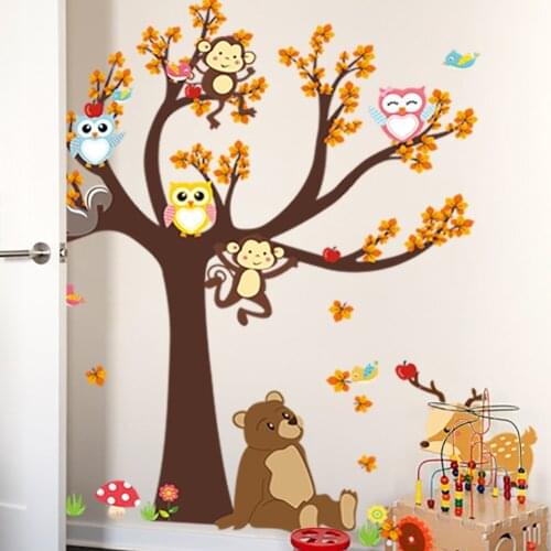 Owl Monkey Animals Tree Cartoon Vinyl Wall stickers for kids rooms Home decor DIY Child Wallpaper Art House Decor Decals