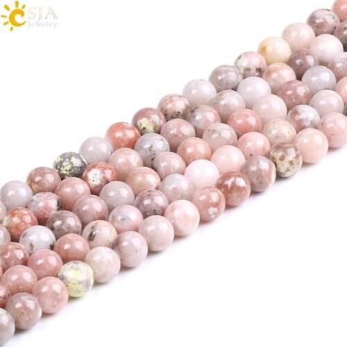 CSJA Natural Pink Red Line Flower Stone Accessories Series Loose Bead Round Shaped Handmade Jewelry Making Design Wholesale F250