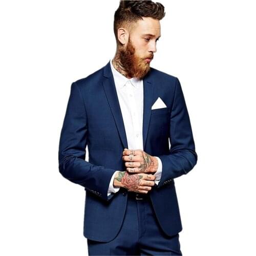 New Arrival Mens Suits Groomsmen Notch Lapel Groom Tuxedos Navy Blue Wedding Best Man Suit (Jacket+Pants+Tie+Girdle) B650