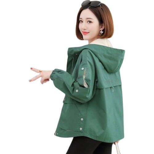 2020 Autumn Womens Coat Hooded Jacket Long Sleeve Zipper Pockets Casual Windbreaker Basic Jackets Short Outerwear Plus Size H34