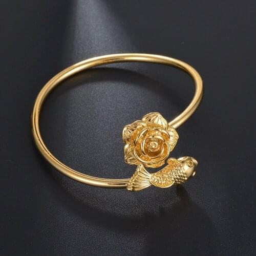 Animal Open Bracelet Fashion Women Bracelets Small Fresh Jewelry High Quality Accessory With Lotus-to-Fish Ring Elegant Bangles