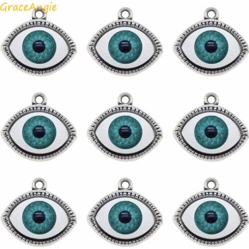 7pcs Retro Evil Eye Pendant Alloy Antique Flatback Demon Eyes Charms For Necklace Bracelet Earrings Jewelry DIY Accessory
