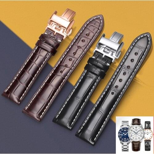Crocodile Leather Strap Calfskin Leather Strap Stainless Steel Buckle Suitable For Longines Masters Army Flag Watch Accessories