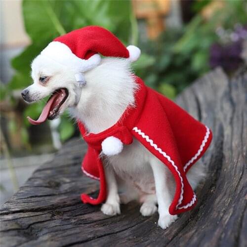 Christmas Pet Cloak Suit Pet Dog Red Cloak And Hat Suit Fabric Pet Dog Coat Christmas Pet Clothing Home Decoration