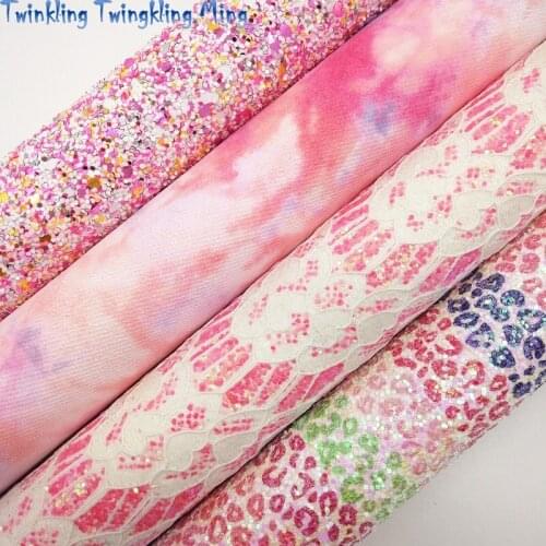 Pink Chunky Glitter leather, Lace Glitter Fabric, Rainbow Cotton Fabric For Bow A4 21x29CM Twinkling Ming KM141