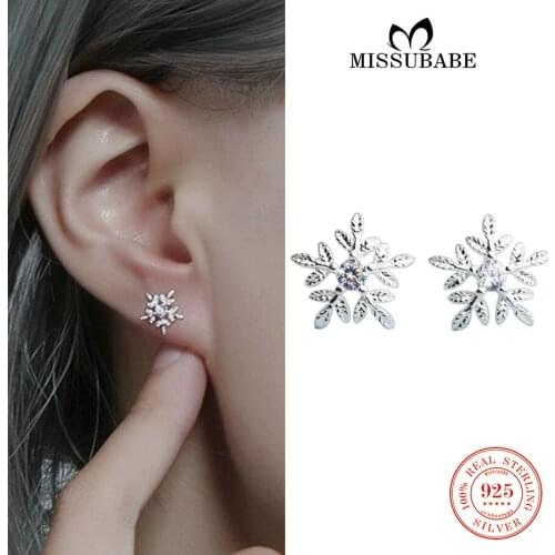 Trendy Stud Earrings 925 Sterling Silver Zircon Exquisite Snow flake Statement Ear Studs Piercing Earrings Stud Jewelry Bijoux