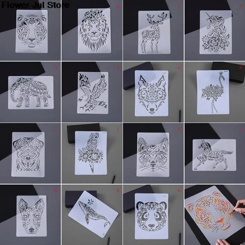 Animal Painting Template Kids Scratch Painting Stencils DIY Animal Album Hollow Out Ruler Hand-painted Coloring Books for Kids