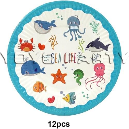 For Kids Children Sea World Life Marine Animals Theme Party Supplies Disposable Tableware 12pcs Dessert Plate Dishes