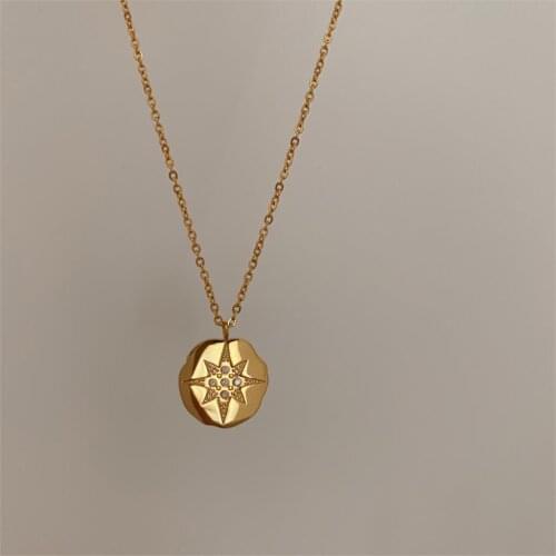 Titanium With 18K Gold Zirconia Star Necklace Women 361L Stainless Steel Jewelry Runway Gown HiPhop Rare Glam Japan Ins