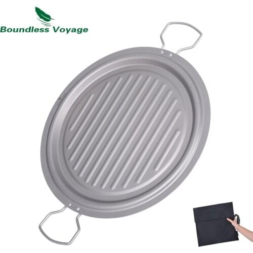 Boundless Voyage Campfire Grill Titanium Round BBQ Grill Net with Folding Handles Outdoor Charcoal Gridiron Ti2026C