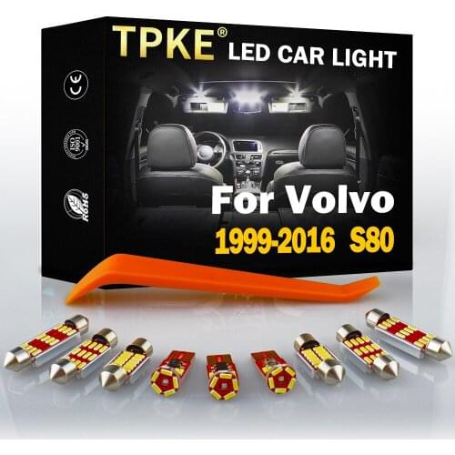 TPKE For 1999-2016 Volvo S80 Sedan White Car Accessories Canbus Error Free LED Interior Light Kit Map Reading Dome License Lamp