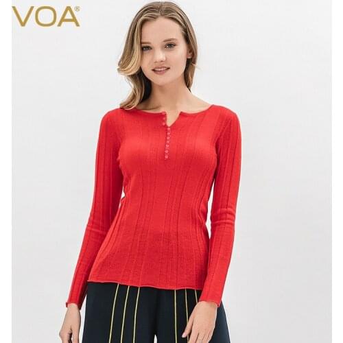 Voa100% pure cashmere half high collar embossed stripe long sleeve commuter cashmere sweater RH191