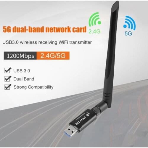 WiFi Wireless Network Card USB 3.0 2.4122484GHz/5.15-5.825GHz Adapter with rotatable Antenna for Laptop PC Mini Wi-fi Dongle