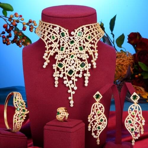 KellyBola Jewelry Fashion Gorgeous Zircon Necklace Bracelet Earring Ring 4 Pack Womens Wedding Party Performance High Quality