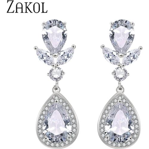 ZAKOL Fashion Water Drop Type Zircon Earring Womens Party Trendy Wild Earrings Allergy Jewelry Accessories Wholesale FSEP2242