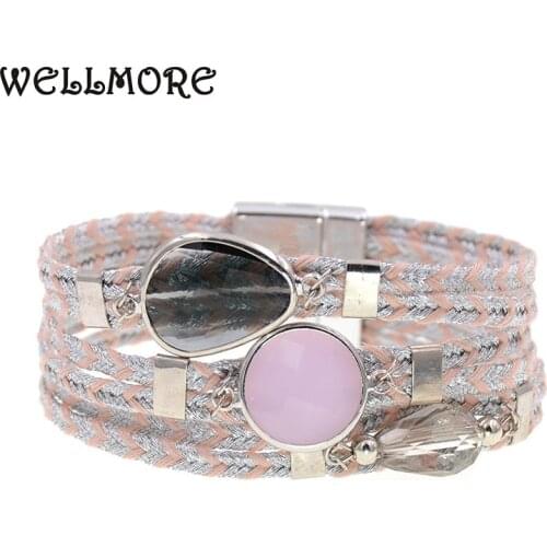 WELLMORE women bracelets bohemia cotton glass charm bracelets for women fashion jewelry wholesale drop shipping