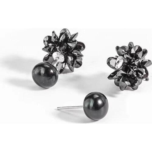 Vintage Snowflake Black Natural Freshwater Pearls 925 Sterling Silver Stud Earrings for Women Female Fine Jewelry YEA055