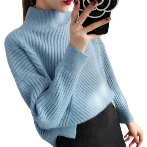 2020 Women Autumn Long Sleeve Sweater Fashion Mock Neck Sweater Solid Stripe Rib Winter Pullover Sexy Tops Cotton Female Jumper