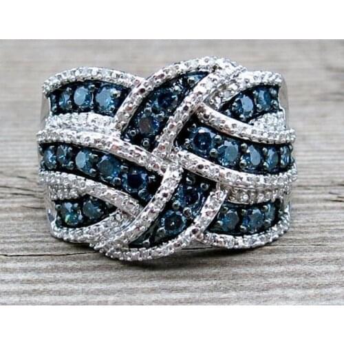 NEW Wedding blue Crystal Zircon stone solid 925 sterling silver Weave Engagement Ring for women Luxury jewelry