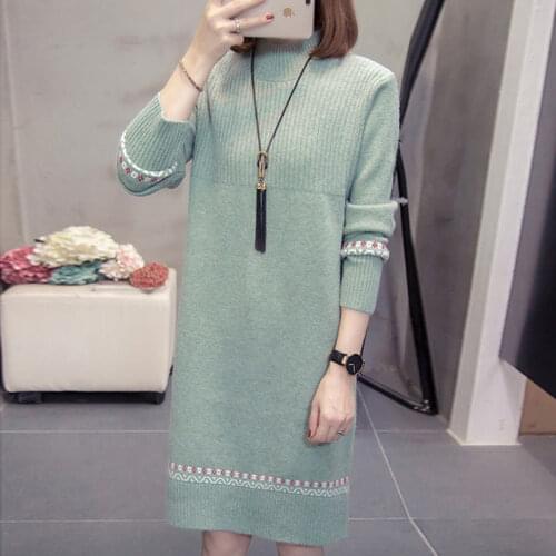 Clothes 2021 Plus Size Women Slimming Sweater Dress Mid-Length Autumn And Winter Knitted Bottoming Shirt Jacquard Jumper TopM126