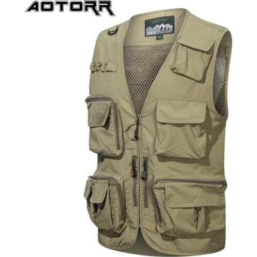 Outdoor Vest Jacket Men Multi Pocket Classic Sleeveless Coat Male Solid Color Cargo Vests Mens Tactical Mesh Breathable Clothes