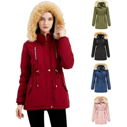 Winter Womens Jackets Big Fur Collar Pockets Black Color Shirring Thick Warm Streetwear Windproof Female Parka Outwear C2739