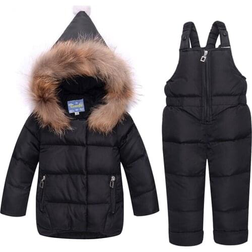 Infant Winter Clothing Baby Fur Snowsuit Hoodies Jacket Duck Down Toddler Girls Outfits Snow Wear Jumpsuit Snow Coats Overalls