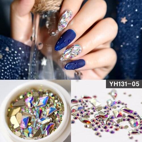 1 Box Glitter 3D Rhinestones AB Flat Back Shiny Stones Nail Art Decorations Mixed Size Nail Gems Crystal Strass Accessories