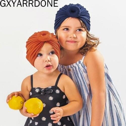 2019 New 10pcs Baby Girl Cotton Turban Top Round Hat Toddler Kids Bebe India Beanie Cap Soft Newborn Headwear Haar Accessories