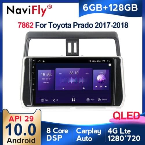 NaviFly 6GB+128GB QLED Screen 1280*720 Android 10 Car Radio Audio Multimedia Player For Toyota Land Cruiser Prado 150 2017-2018