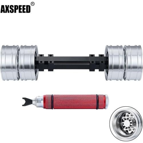 AXSPEED Metal Rear Straight Axle with Beadlock Wheel Rims Set For 1/14 Tamiya Trailer Tractor Tow RC Truck Car Upgrade Parts